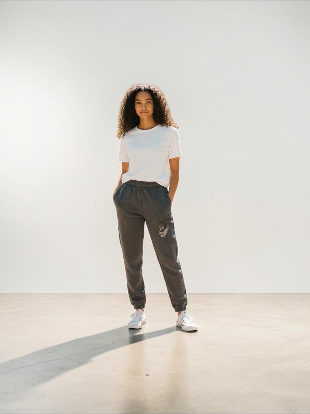 Nike Heather Gray Joggers with Logo Accent